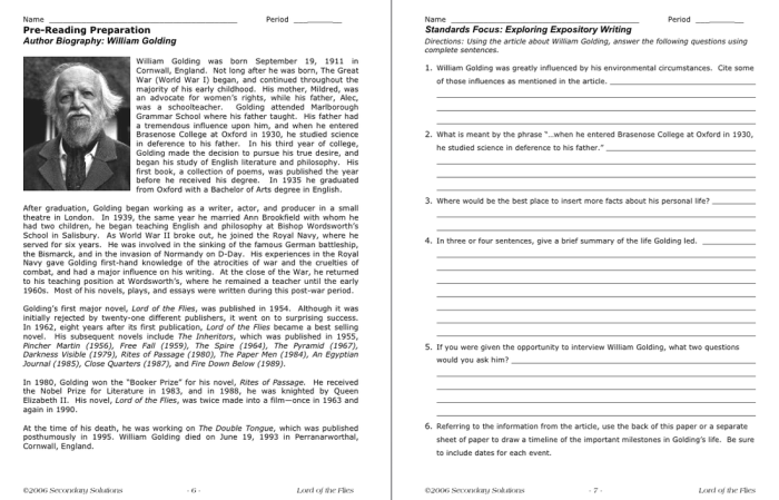 Lord of the flies worksheet answers