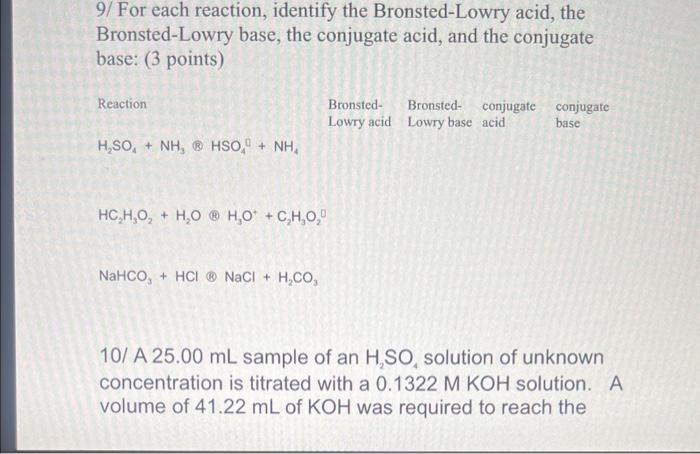 Identify the bronsted lowry acid in the following reaction